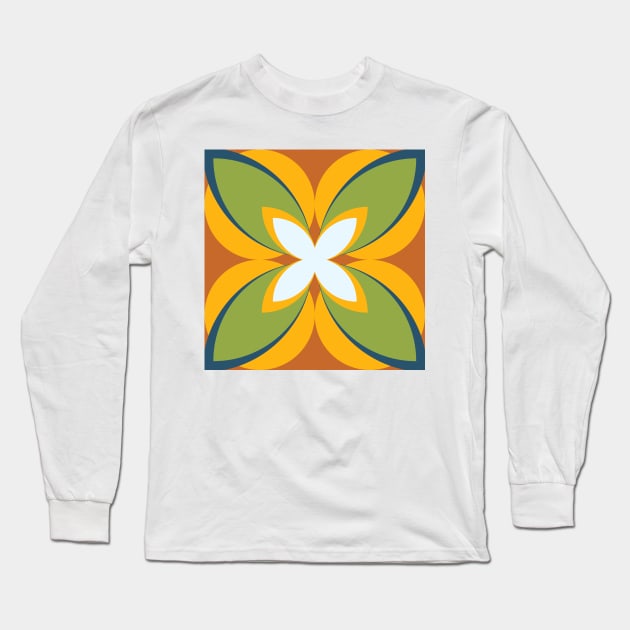 Burnt orange, lime green and lemon yellow modern frangipani Long Sleeve T-Shirt by FrancesPoff